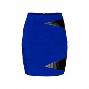 Talula Blue with Leather Panels Pencil Skirt